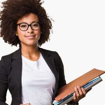 A woman holding important files