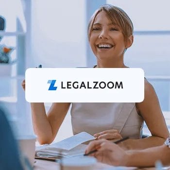 Legalzoom logo with an office worker in the background