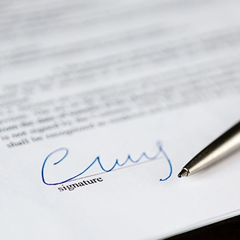 Close up image of a signature from a certificate of substinence