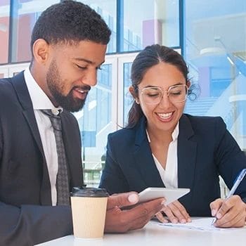 Discussion between two business person